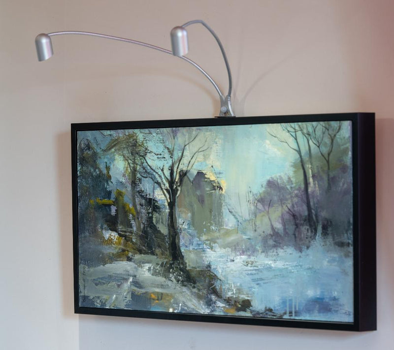 Félicité Luxe : Lampe autonome 2 têtes aluminium anodisé pour tableau large (largeur inférieure à 90cm)