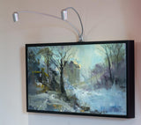 Félicité Luxe : Lampe autonome 2 têtes aluminium anodisé pour tableau large (largeur inférieure à 90cm)